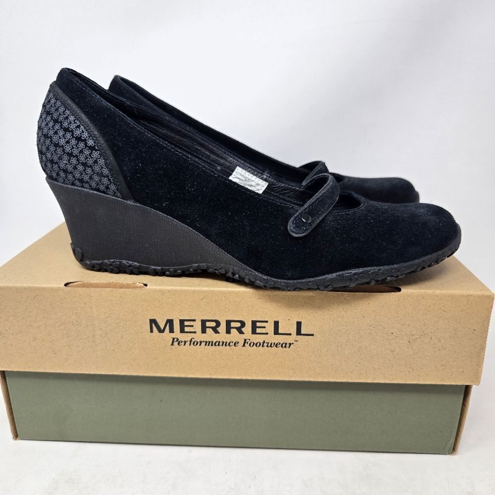 MERELL Petunia Black Suede Wedge MaryJanes Size 9.5M‎